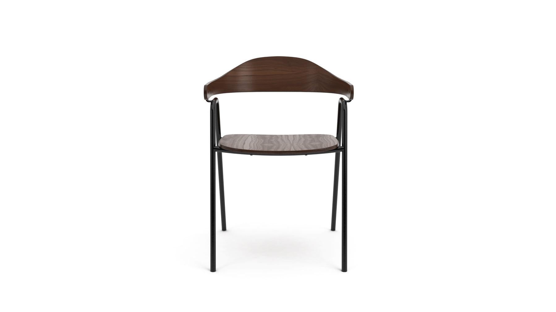 Metalwork Hayche Otto Chair, Walnut Plywood and Black Steel Frame, UK, In Stock For Sale