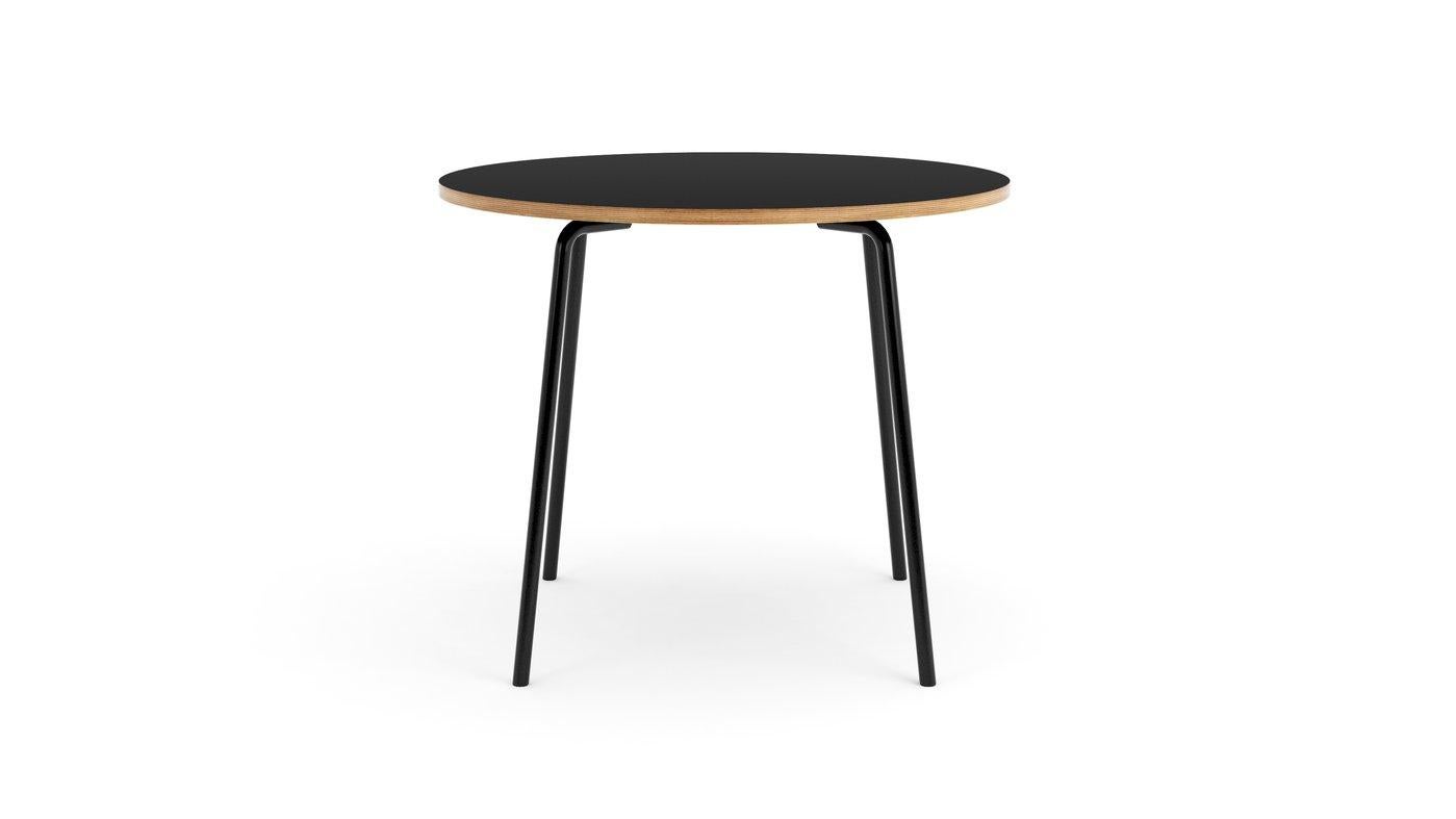 Modern Hayche Otto Circular Black Table, Metal Legs and Plywood Top, United Kingdom For Sale