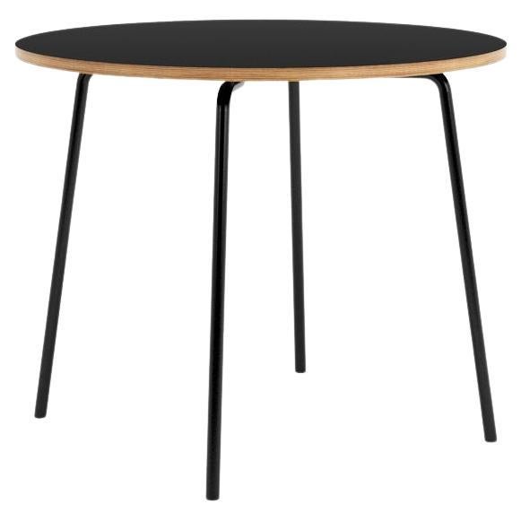 Hayche Otto Circular Black Table, Metal Legs and Plywood Top, United Kingdom For Sale