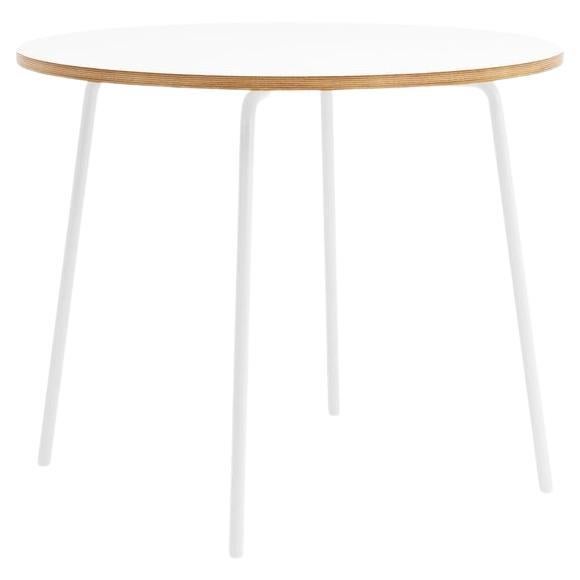 Hayche Otto, runder weißer Tisch, Metallbeine und Sperrholzplatte, Vereinigtes Königreich im Angebot