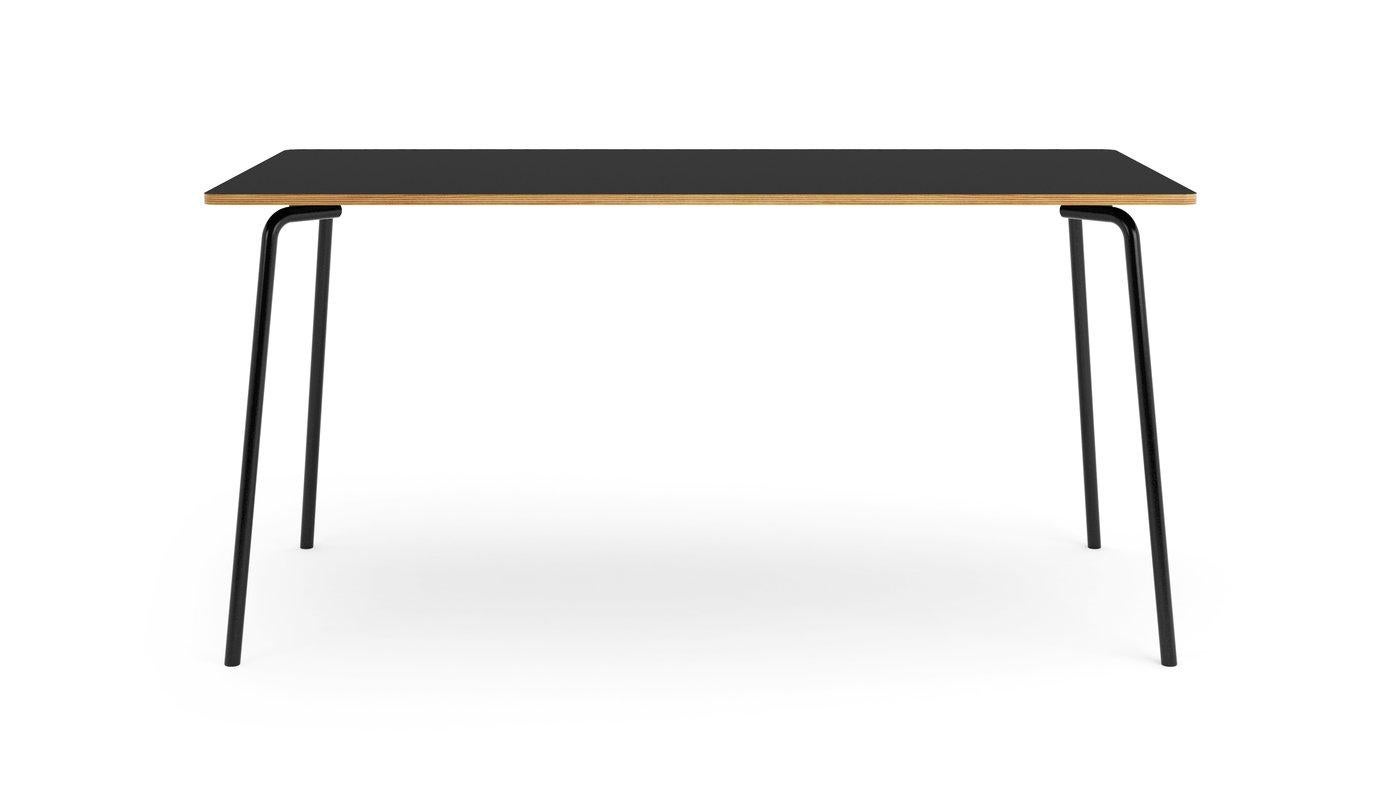 Veneer Hayche Otto Rectangular Black Table, Metal Legs and Plywood Top, United Kingdom For Sale