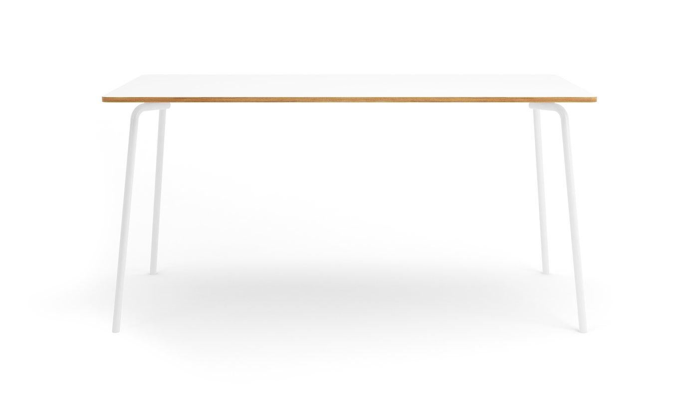 Modern Hayche Otto Rectangular White Table, Metal Legs and Plywood Top, United Kingdom For Sale