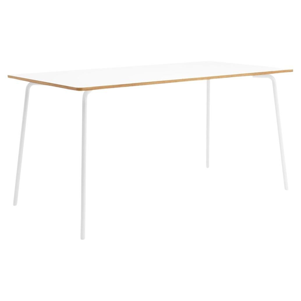 Hayche Otto Rectangular White Table, Metal Legs and Plywood Top, United Kingdom For Sale