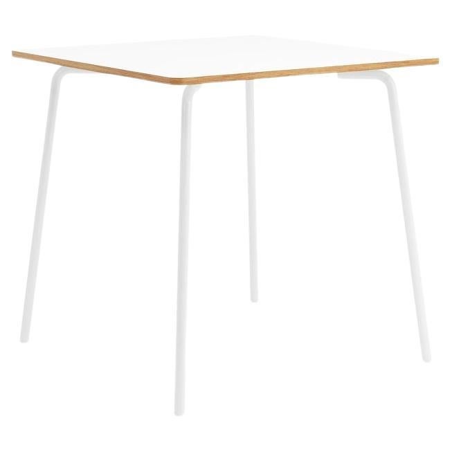 Hayche Otto Square White Table, Metal Legs and Plywood Top, United Kingdom For Sale