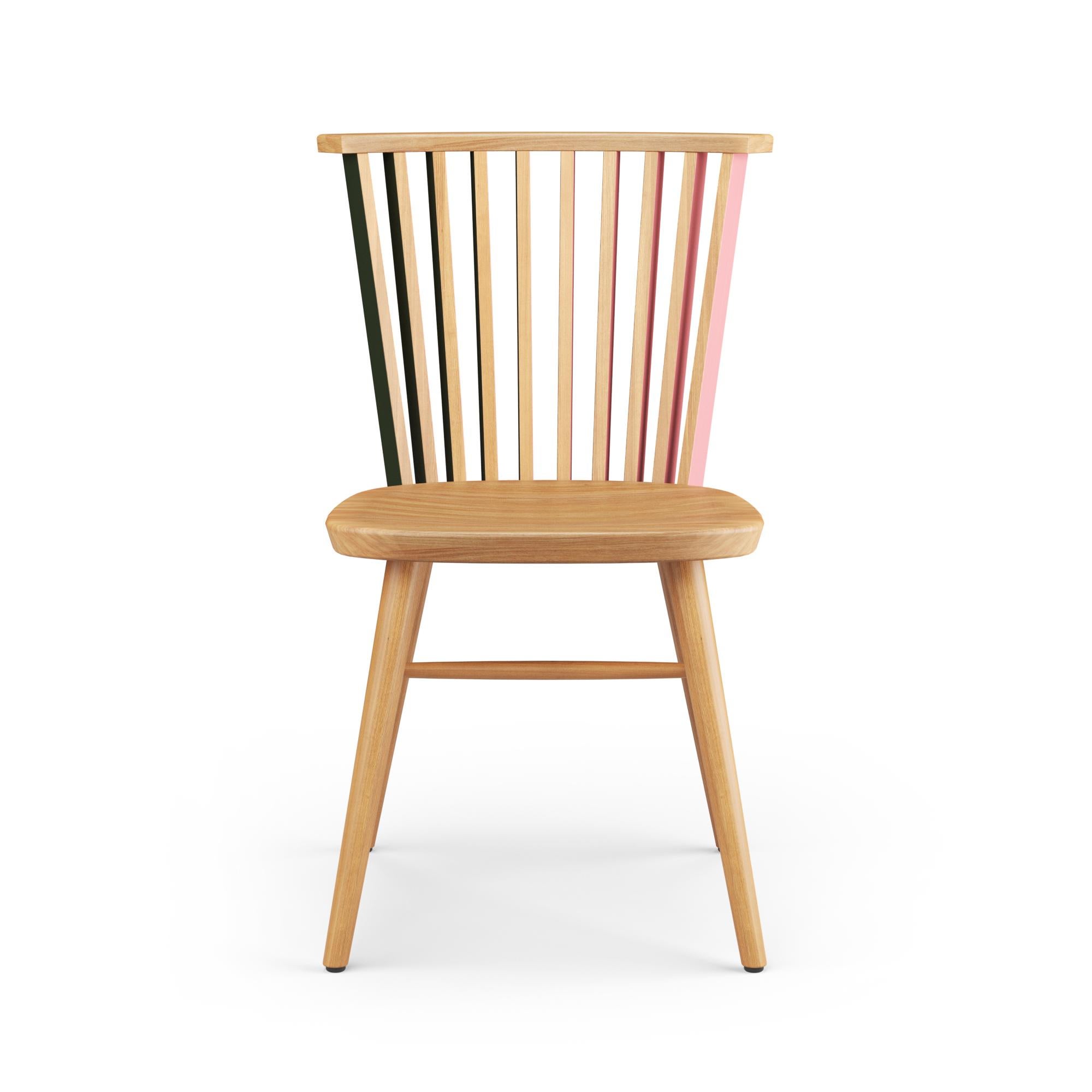 Modern Hayche, Tornasol chair, Oak, Green & Pink, Solid Wood, UK, Made To Order For Sale