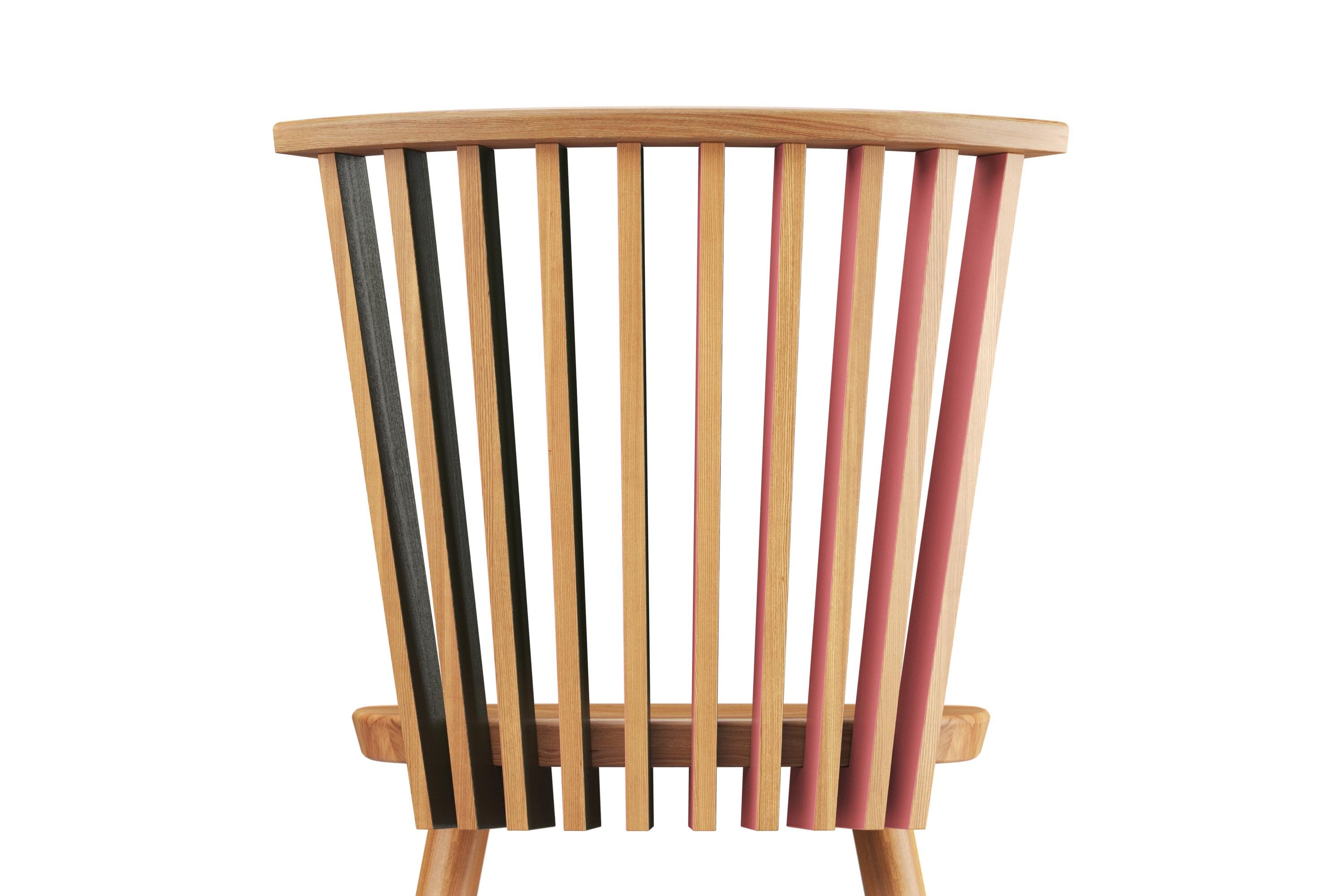 Mexican Hayche, Tornasol chair, Oak, Green & Pink, Solid Wood, UK, Made To Order For Sale