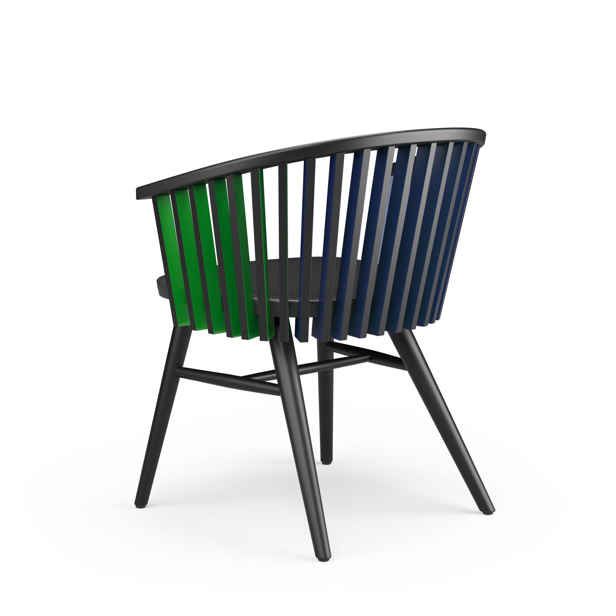 Modern Hayche, Tornasol Rounded chair, Bla, Green & Blue, Solid Wood, UK, Made To Order For Sale