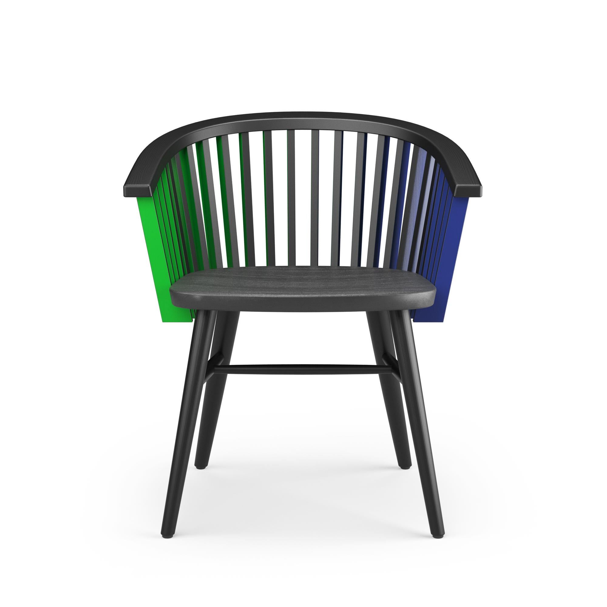 Mexican Hayche, Tornasol Rounded chair, Bla, Green & Blue, Solid Wood, UK, Made To Order For Sale