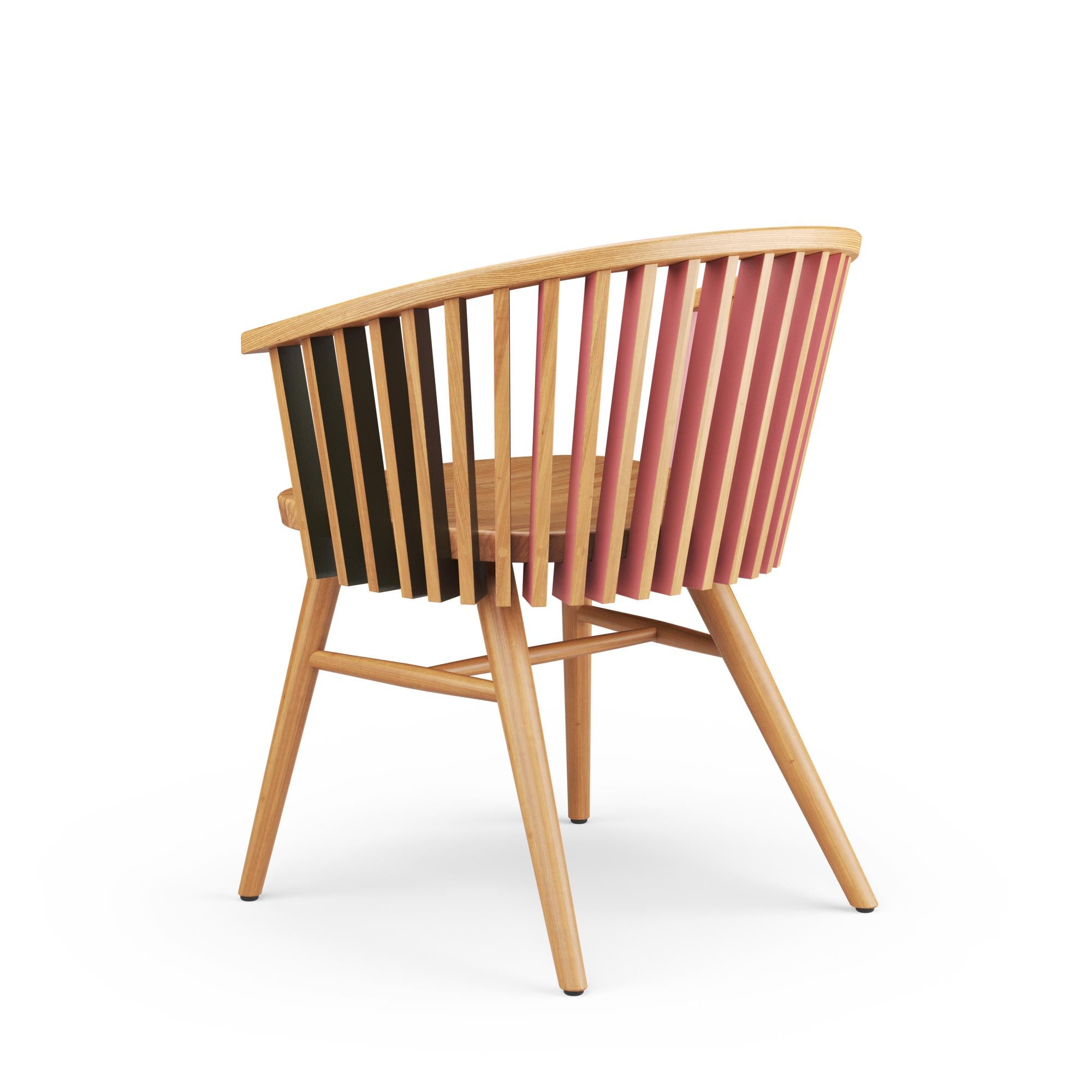 Modern Hayche, Tornasol Rounded chair, Oak, Green & Pink, Solid Wood, UK, Made To Order For Sale