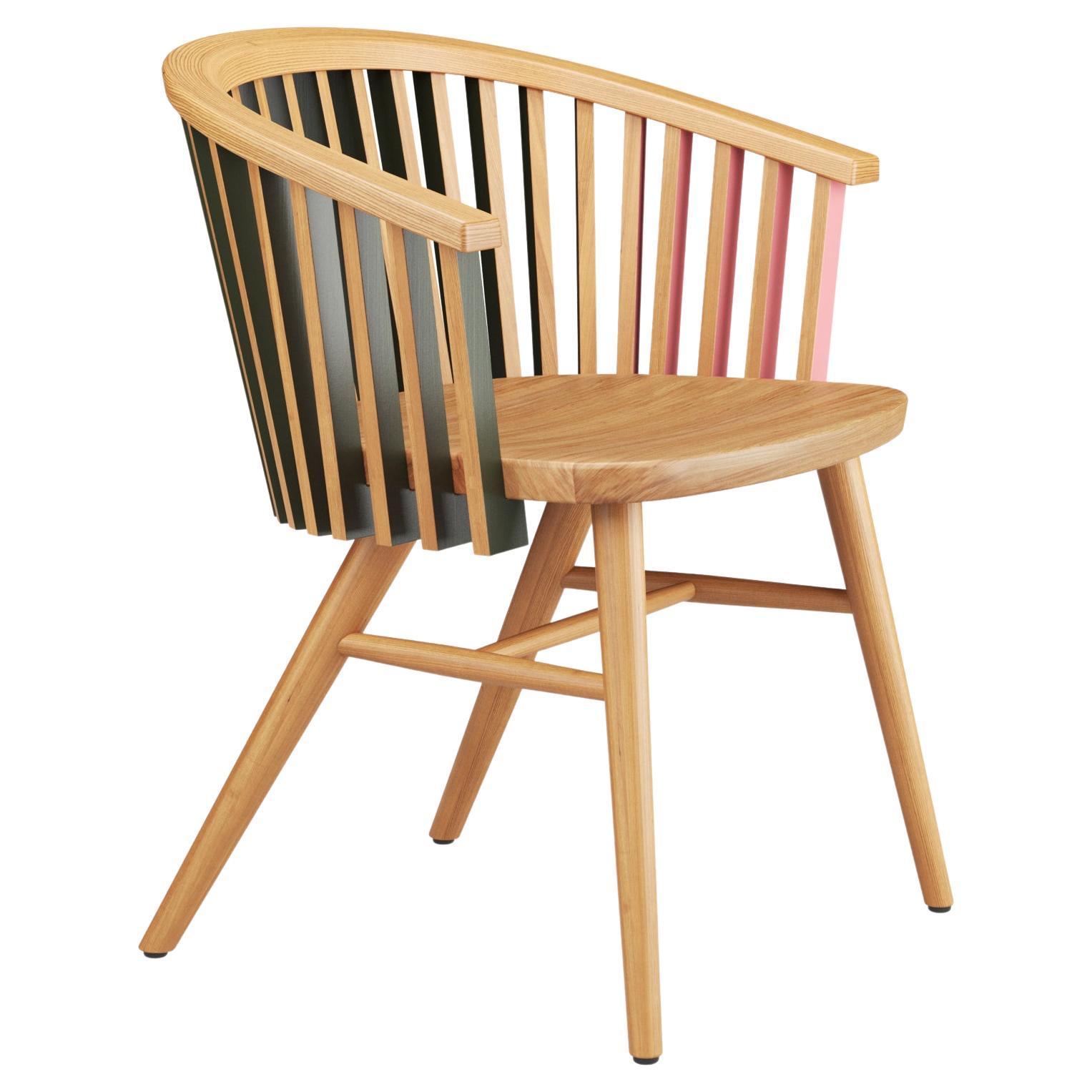 Hayche, Tornasol Rounded chair, Oak, Green & Pink, Solid Wood, UK, Made To Order For Sale
