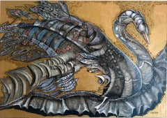 Cisne: Figurative Painting on panel, Naturalistic, 70x100 cm, New
