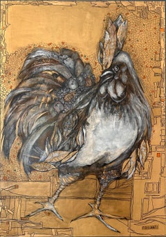 Gallo: Figurative Malerei auf Holztafel, 100 × 70 cm, Neu