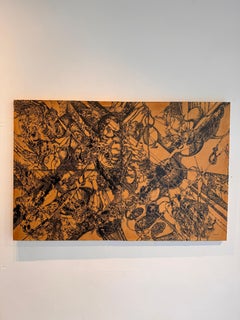«Las Musas están de vacaciones»: pintura figurativa en técnica mixta, 2014, 65 x 101 cm