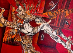 Pareja: Pintura en técnica mixta sobre tabla, figurativa, 54 x 74 cm, 2010+