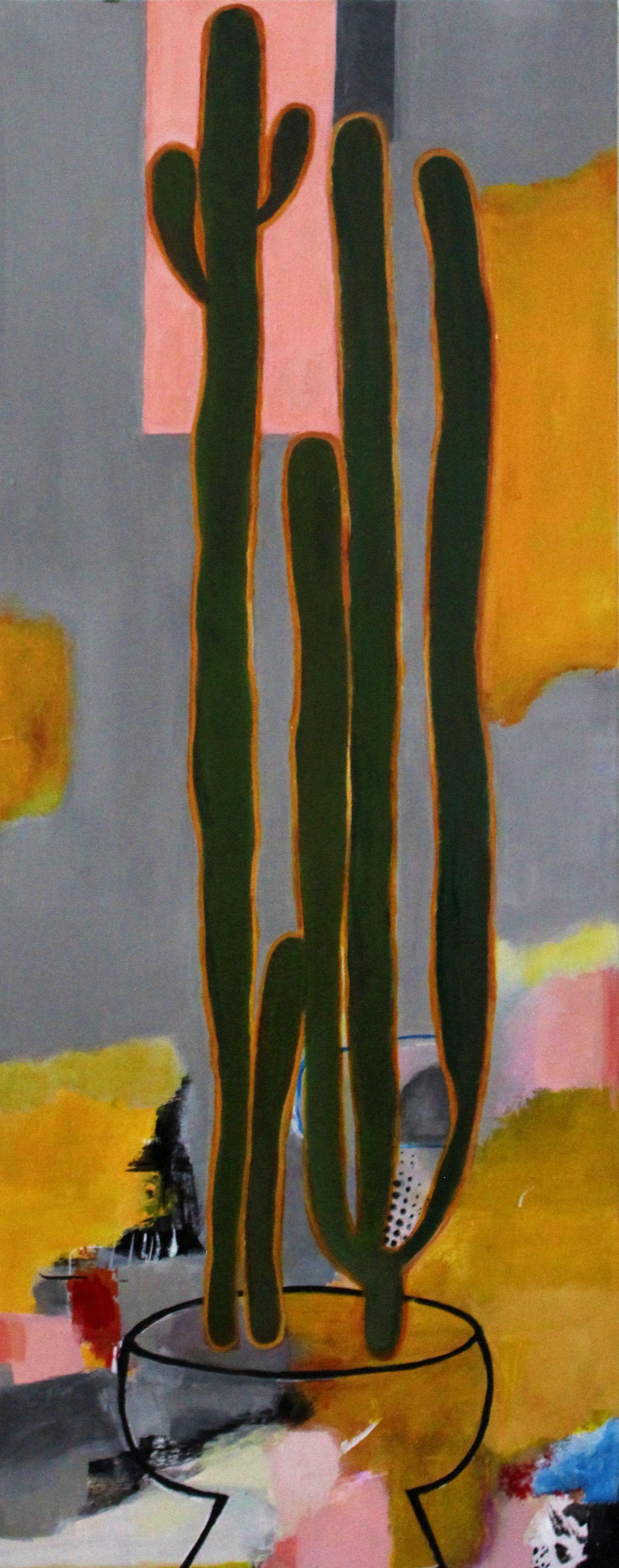 Cactus in a Pot, Mixed Media on Canvas - Mixed Media Art by Haydee Torres