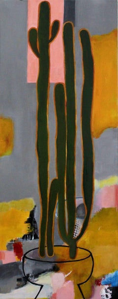 Cactus in a Pot, Mixed Media on Canvas