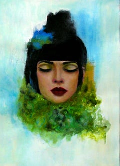 Daydreamer (Gold Green), Mixed Media on Paper