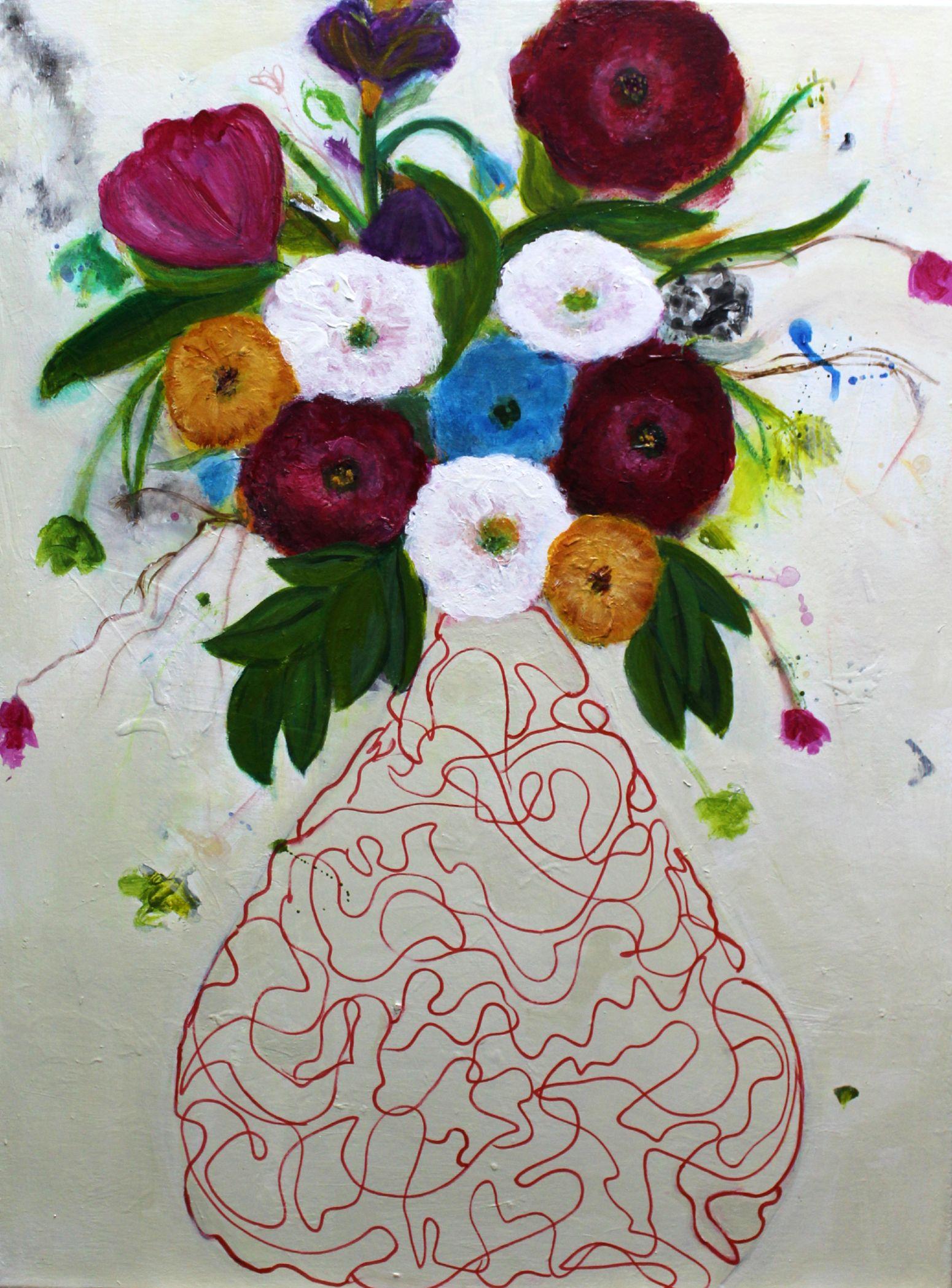 Flores en una maceta II, Pintura, Acrílico sobre lienzo - Painting de Haydee Torres