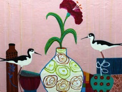 Dos pájaros y un lirio, Pintura, Acrílico sobre lienzo