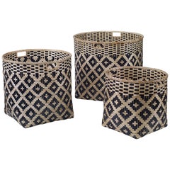 Hayden Basket Set in Natural and Black Bamboo by Curatedkravet