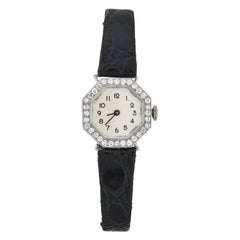Antique Hayden W. Wheeler & Co. Art Deco Platinum Diamond Watch with Leather Band