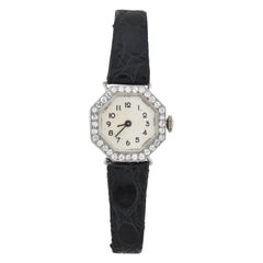 Hayden W. Wheeler & Co. Art Deco Platinum Diamond Watch with Leather Band