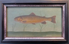 A fine PAIR of Small original fish study oil paintings "Trout & Salmon" ENGLISH