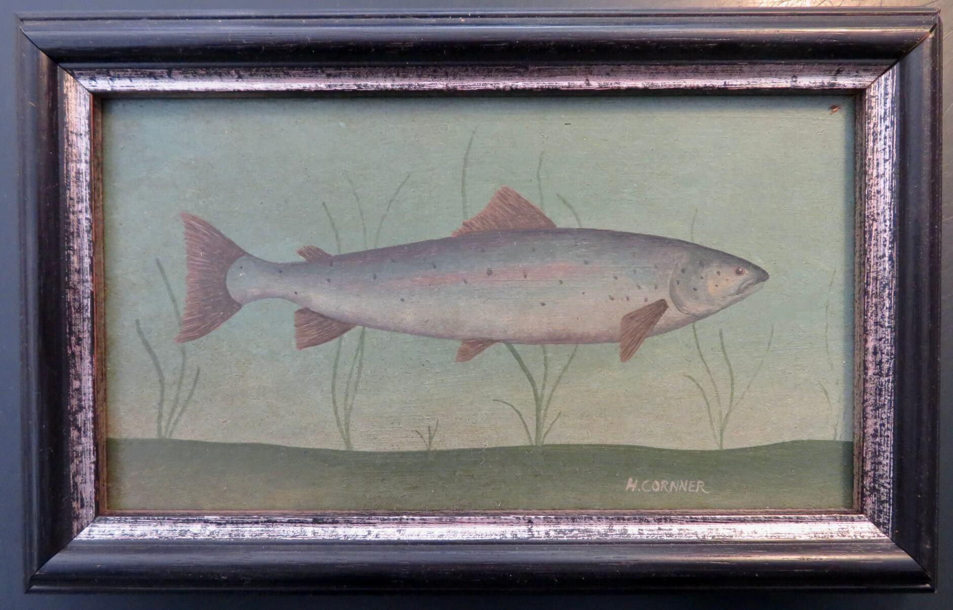 Ein feines Pärchen kleiner originaler Fischstudien-Ölgemälde 