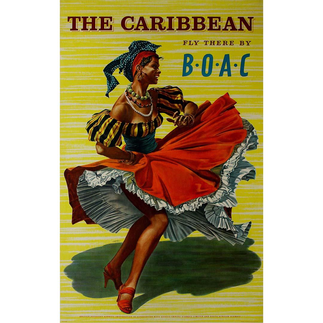1953 original travel poster The Caribbean Fly There by BOAC - Print by Hayes