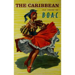 Vintage 1953 original travel poster The Caribbean Fly There by BOAC