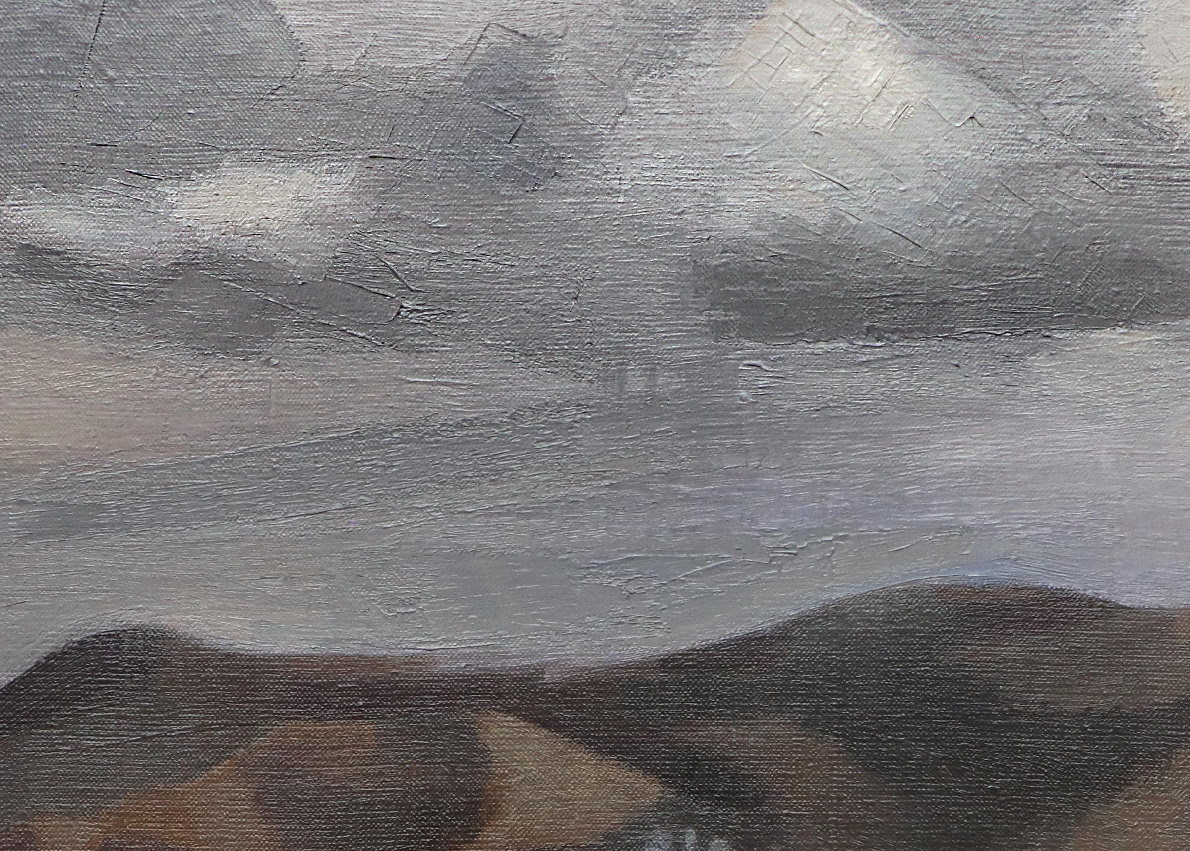 The Hillside, Colorado, peinture à l'huile d'un paysage des années 1930, ferme à flanc de colline avec camion en vente 2
