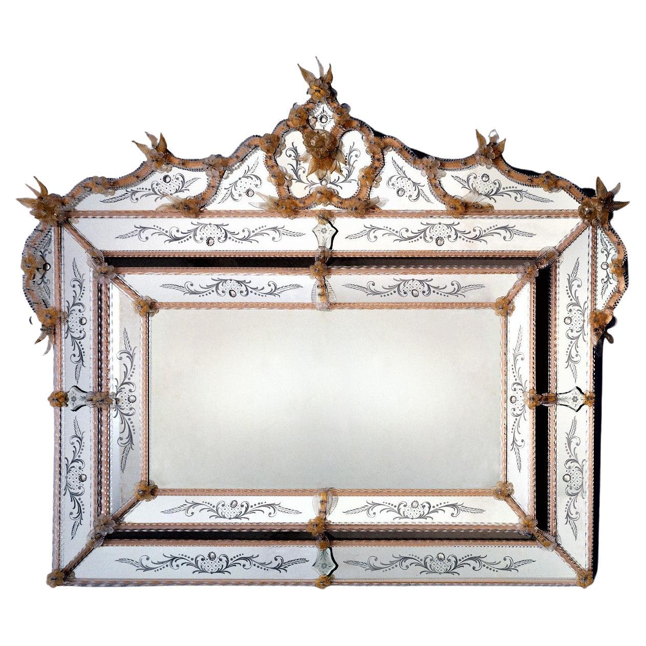 "Hayez" Murano Glass Mirror in Venetian Style by Fratelli Tosi, Made in Italy