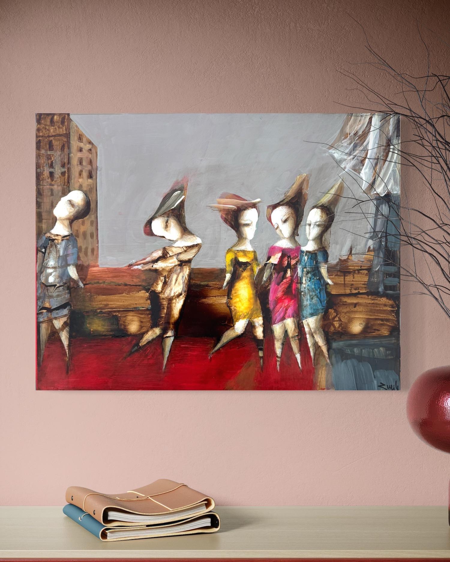 Muse abstraite, Figurative abstraite Peinture à l'huile originale, unique en son genre - Painting de Hayk Gasparyan