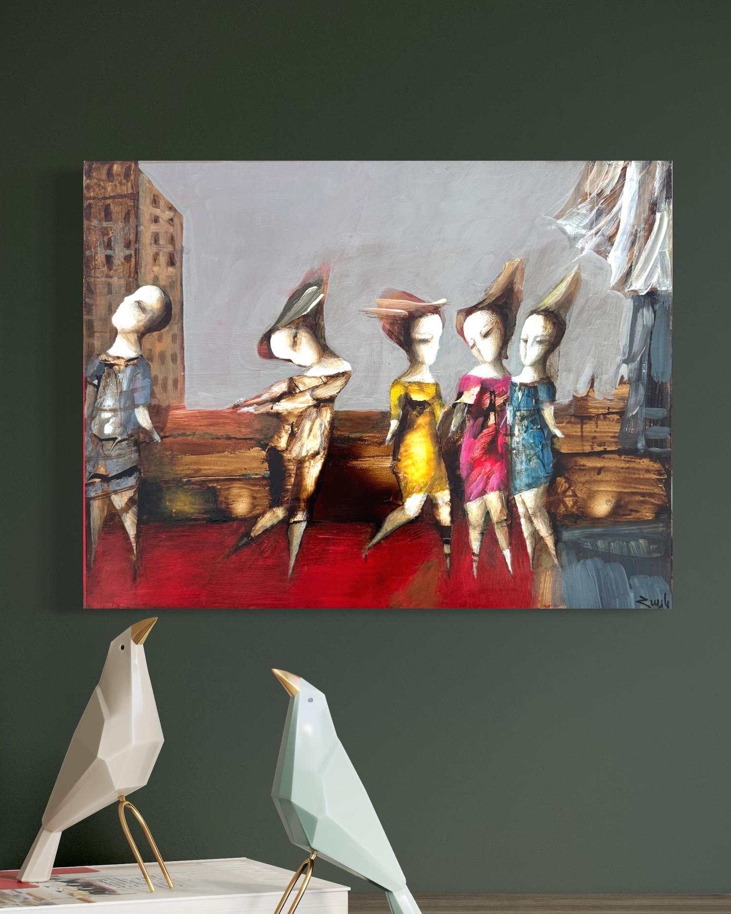 Muse abstraite, Figurative abstraite Peinture à l'huile originale, unique en son genre - Marron Figurative Painting par Hayk Gasparyan