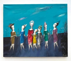 Blaue Mode Figuratives Abstraktes Kunstwerk Original Ölgemälde, ein Unikat