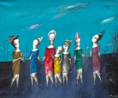 Blue Fashion Figurative Abstract Artwork Original oil painting, one of a kind