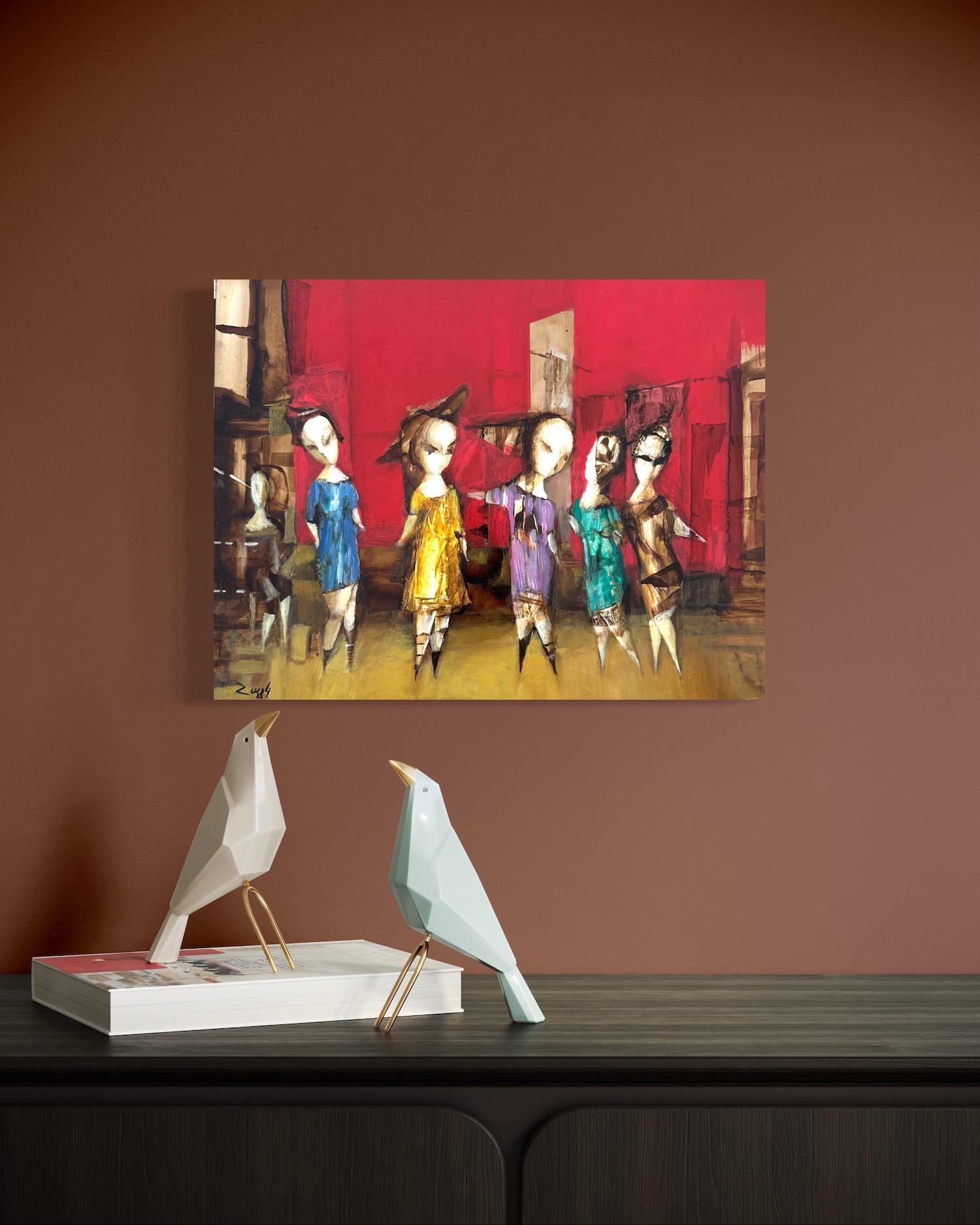 Célébrité, Abstrait Figuratif Peinture à l'huile originale, unique en son genre - Marron Figurative Painting par Hayk Gasparyan