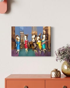 Fiesta de la moda, pintura al óleo abstracta figurativa original, única en su género