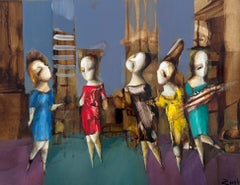 Fashion Party, Figurative abstraite Peinture à l'huile originale, unique en son genre