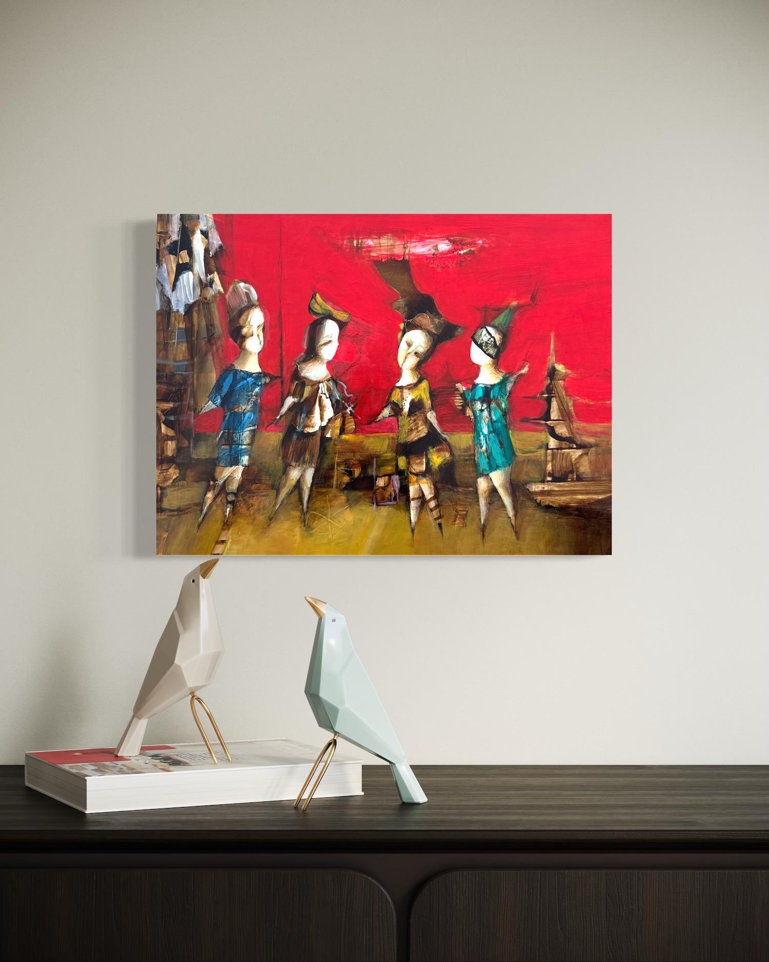 Fragment d'émotion, Figuratif abstrait Peinture �à l'huile originale, unique en son genre - Rouge Figurative Painting par Hayk Gasparyan