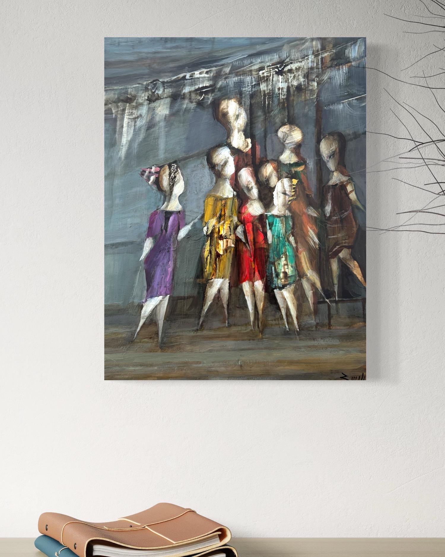 Miroir, Figuratif abstrait Peinture à l'huile originale, unique en son genre - Gris Figurative Painting par Hayk Gasparyan