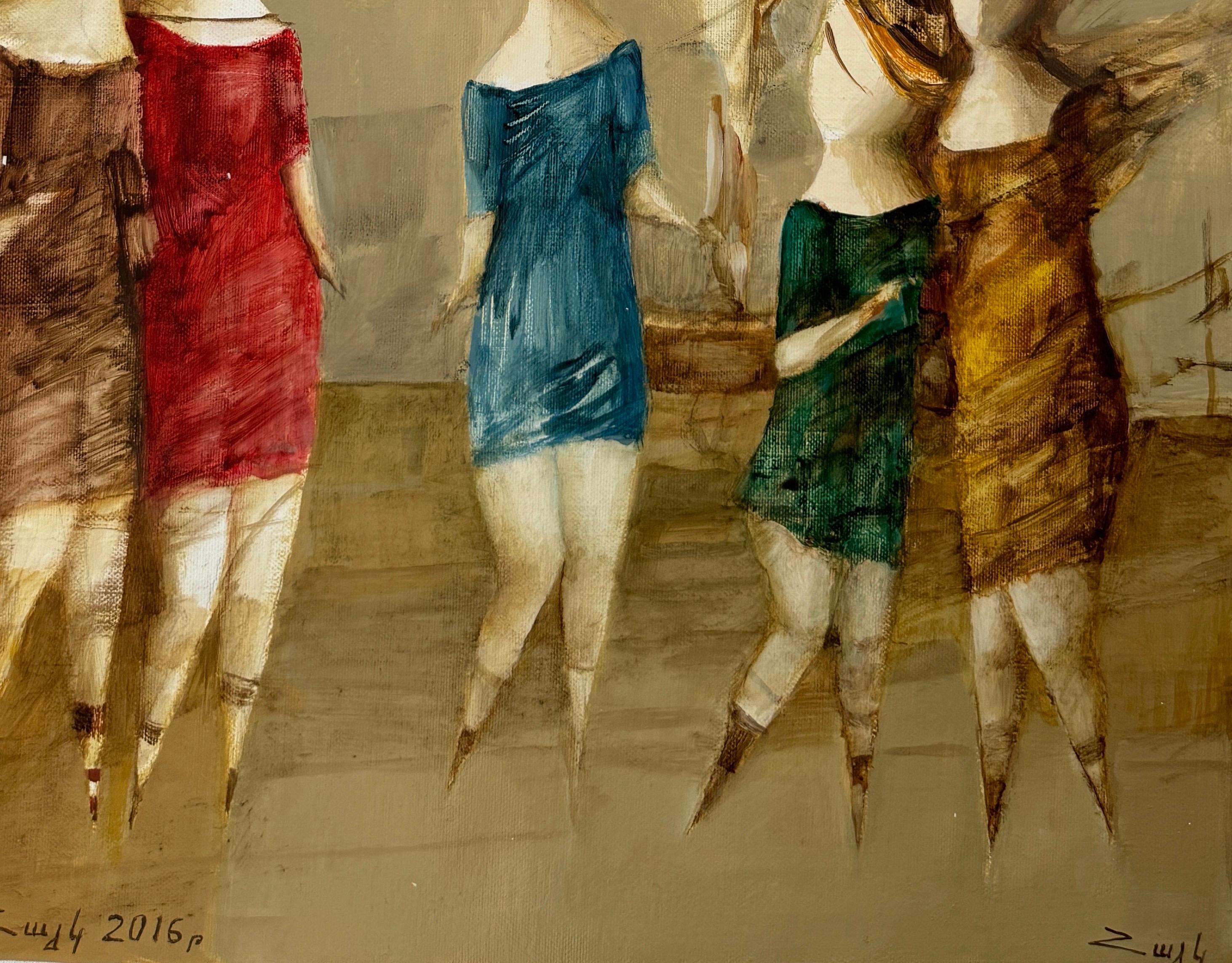 Fiesta, Abstracto Figurativo Pintura al óleo original, única en su género - Painting de Hayk Gasparyan