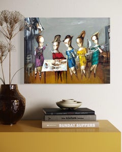 Party, Abstraktes figuratives Original-Ölgemälde, einzigartiges Original-Ölgemälde