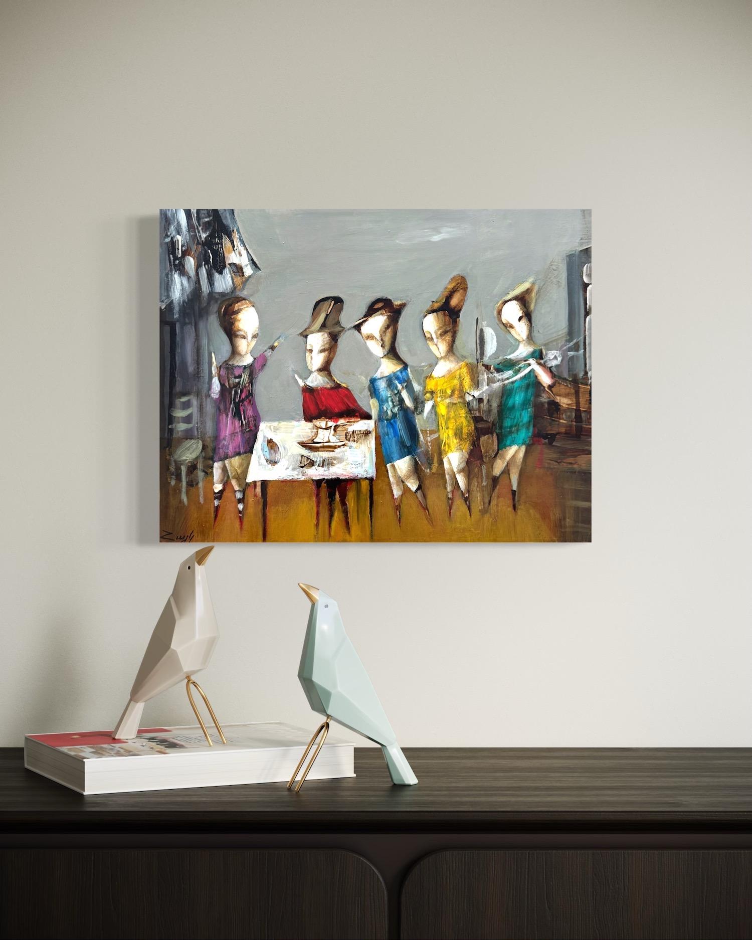 Party, Abstract Figurative Original oil painting, one of a kind - Impressionist Painting by Hayk Gasparyan