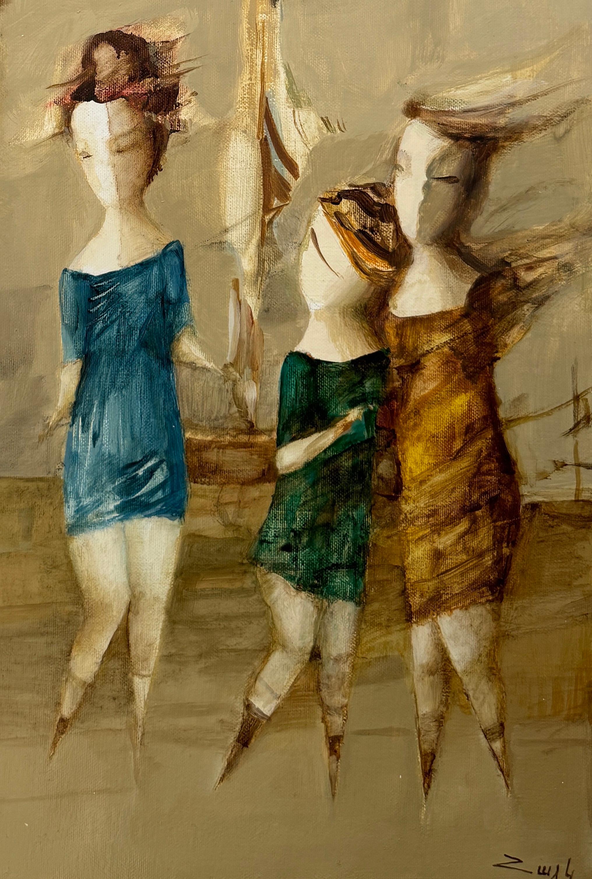 Fiesta, Abstracto Figurativo Pintura al óleo original, única en su género - Figurative Painting Marrón de Hayk Gasparyan