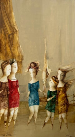 Party, Abstract Figurative Original oil painting, one of a kind