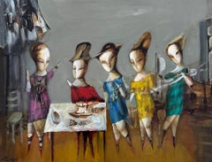 Party, Figuratif abstrait, peinture à l'huile originale, unique en son genre