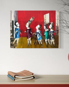 Habitación Roja Obra de Arte Figurativa Abstracta Pintura al óleo original, única en su género