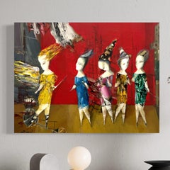 Red Room Figurative Abstract Artwork Original oil painting, one of a kind