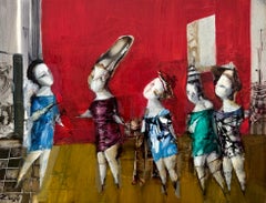 Red Room Figurative Abstract Artwork Original oil painting, one of a kind